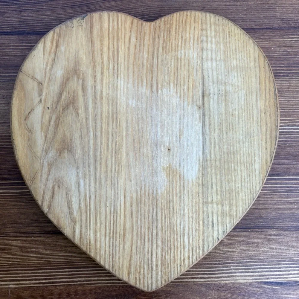 Folding Wood Heart Basket Accordion Collapsible Bowl Trivet Fruit Bread